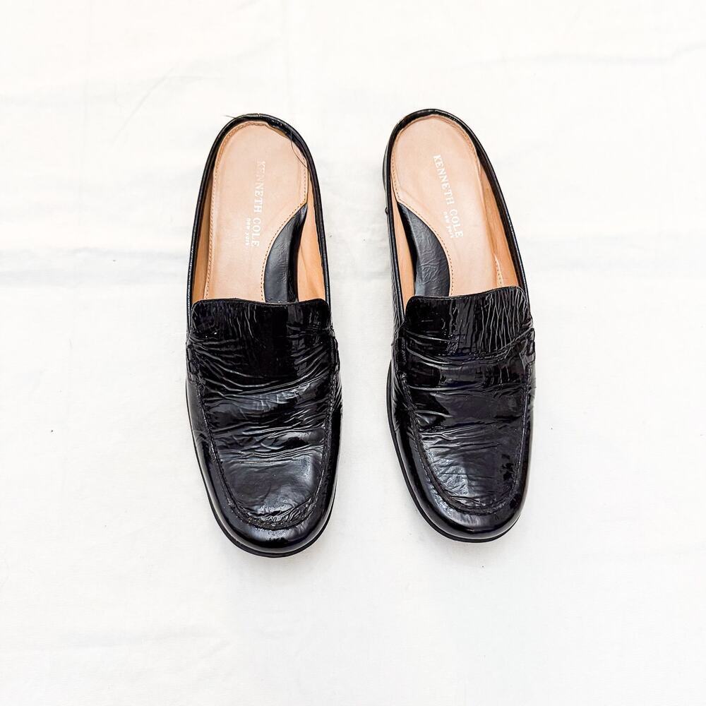 Kenneth Cole Black Patent Leather Thematic Loafers Mule Size 8